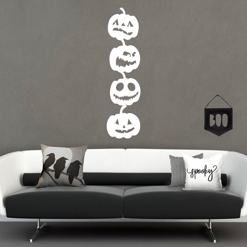 Vinyl Wall Art Decal - 4 Stacked Pumpkins - 21" x 80" - Spooky Halloween Season Decoration Sticker - Indoor Outdoor Wall Door Living Room Bedroom Home Office Apartment Decor (21" x 80"; White) 2
