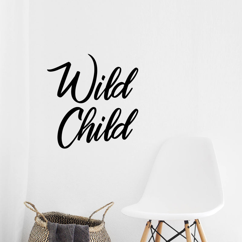 Vinyl Wall Art Decal - Wild Child - 24" x 23" - Trendy Fun and Free Bedroom Apartment Playroom Nursery Decoration Quotes - Modern Indoor Outdoor Home Living Room Household Quotes (24" x 23"; Black) 1