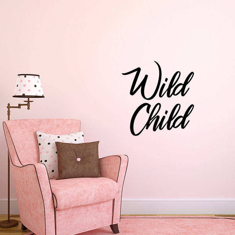 Vinyl Wall Art Decal - Wild Child - 24" x 23" - Trendy Fun and Free Bedroom Apartment Playroom Nursery Decoration Quotes - Modern Indoor Outdoor Home Living Room Household Quotes (24" x 23"; Black) 4