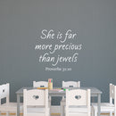 Vinyl Wall Art Decal - She is Far More Precious Than Jewels Prov 31:10-23" x 26" - Religious Bedroom Apartment Decor Decals - Christian Home Living Room Office Quotes (23" x 26"; White) 2