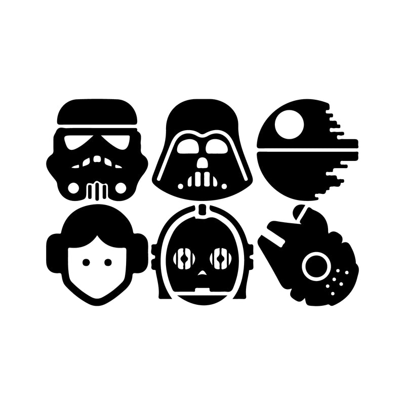 Set of 6 Vinyl Wall Art Decals - Star Wars Inspired Characters - 4.2" x 4.2" Each - Cool Sticker Shapes for Laptop Skin Car Bumper Luggage Window Computer Bedroom - Kids Teens Adults Decorations 1