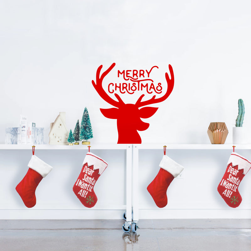 Vinyl Wall Art Decal - Merry Christmas Reindeer - Christmas Holiday Seasonal Decoration Sticker - Indoor Outdoor Window Home Living Room Bedroom Apartment Office Door (22" x 23"; Black) 5