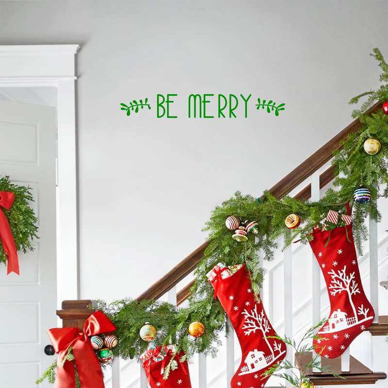 Vinyl Wall Art Decal - Be Merry - 4" x 30" - Christmas Seasonal Holiday Decor Sticker - Inspirational Indoor Outdoor Home Office Wall Door Window Bedroom Workplace Decals (4" x 30"; Green) 4