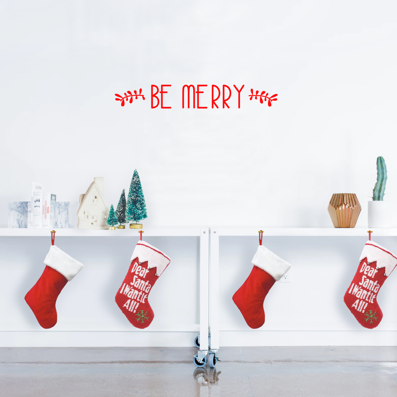 Vinyl Wall Art Decal - Be Merry - 4" x 30" - Christmas Seasonal Holiday Decor Sticker - Inspirational Indoor Outdoor Home Office Wall Door Window Bedroom Workplace Decals (4" x 30"; Red) 4