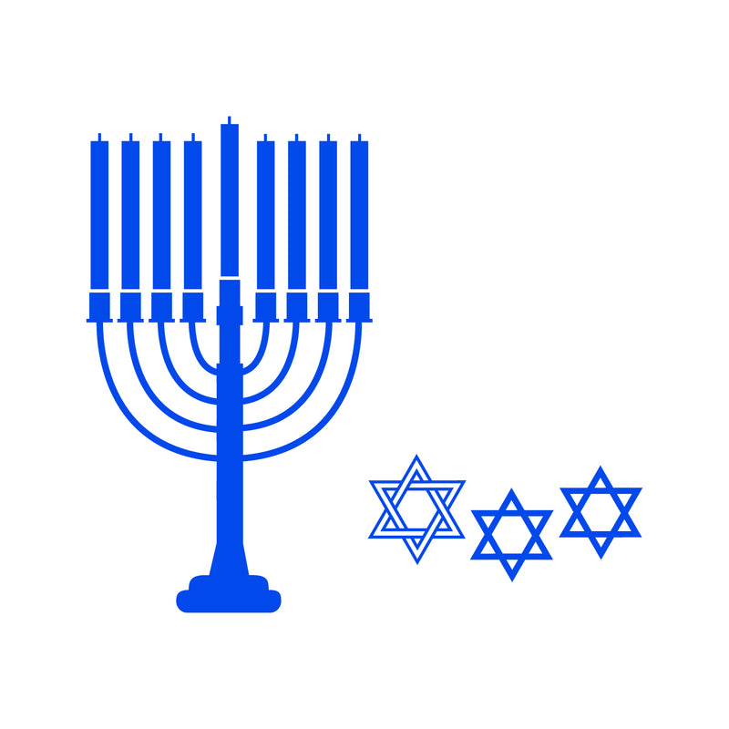 Vinyl Wall Art Decal - 9 Menorah Candles And 3 Star Of Davids - Jewish Holiday Decor Sticker - Indoor Outdoor Home Office Wall Door Window Bedroom Workplace Decals 1