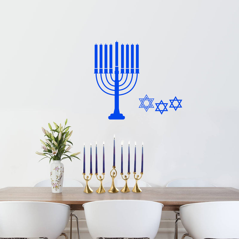 Vinyl Wall Art Decal - 9 Menorah Candles And 3 Star Of Davids - Jewish Holiday Decor Sticker - Indoor Outdoor Home Office Wall Door Window Bedroom Workplace Decals 2
