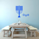 Vinyl Wall Art Decal - 9 Menorah Candles and 3 Star of Davids - 23" x 26" - Jewish Holiday Decor Sticker - Indoor Outdoor Home Office Wall Door Window Bedroom Workplace Decals 3