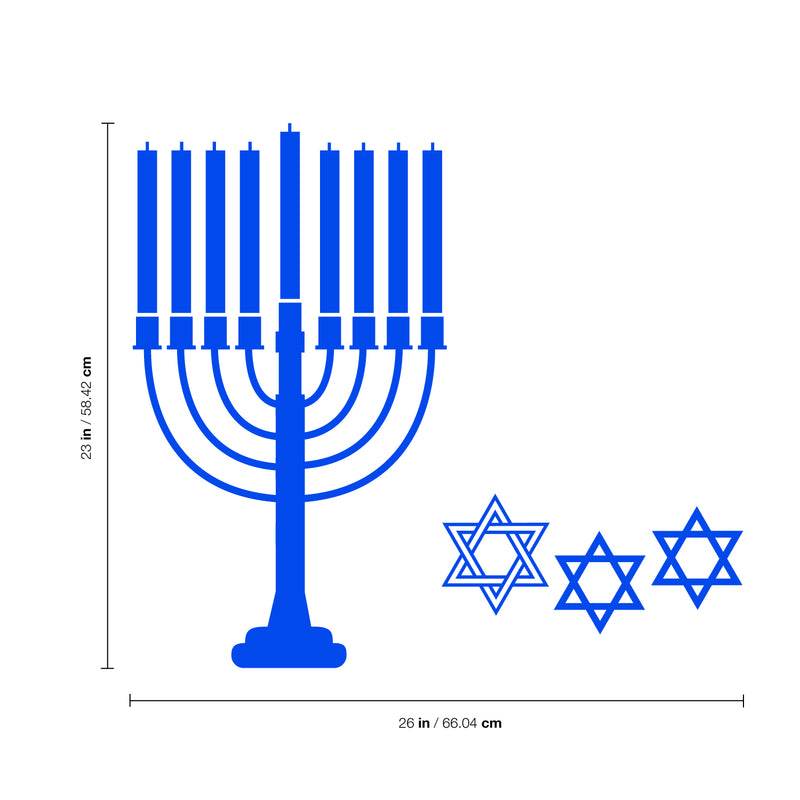 Vinyl Wall Art Decal - 9 Menorah Candles and 3 Star of Davids - 23" x 26" - Jewish Holiday Decor Sticker - Indoor Outdoor Home Office Wall Door Window Bedroom Workplace Decals 4