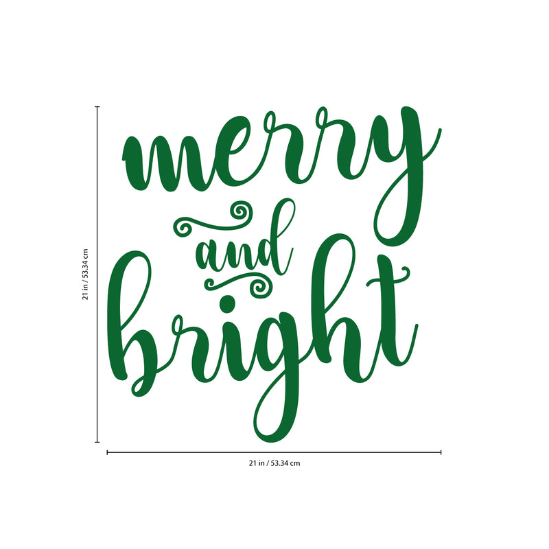 Vinyl Wall Art Decal - Merry and Bright - 21" x 21" - Christmas Seasonal Holiday Decor Sticker - Indoor Outdoor Home Office Wall Door Window Bedroom Workplace Decals (21" x 21"; Green) 4