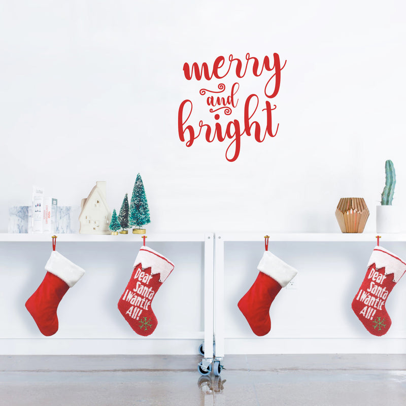 Vinyl Wall Art Decal - Merry and Bright - 21" x 21" - Christmas Seasonal Holiday Decor Sticker - Indoor Outdoor Home Office Wall Door Window Bedroom Workplace Decals (21" x 21"; Red) 2