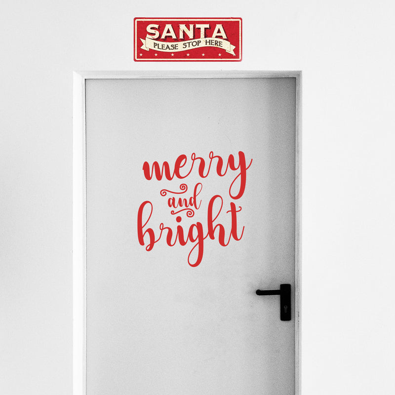 Vinyl Wall Art Decal - Merry and Bright - 21" x 21" - Christmas Seasonal Holiday Decor Sticker - Indoor Outdoor Home Office Wall Door Window Bedroom Workplace Decals (21" x 21"; Red) 3