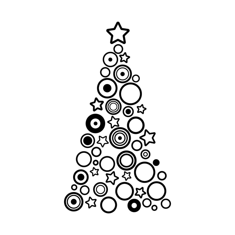 Vinyl Wall Art Decal - Circles and Stars Christmas Tree - 36" x 20" - Seasonal Holiday Decor Sticker - Indoor Outdoor Home Office Wall Door Window Bedroom Workplace Decals (36" x 20"; Black) 2