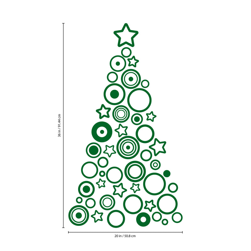 Vinyl Wall Art Decal - Circles and Stars Christmas Tree - Seasonal Holiday Decor Sticker - Indoor Outdoor Home Office Wall Door Window Bedroom Workplace Decals (36" x 20"; Green) 5