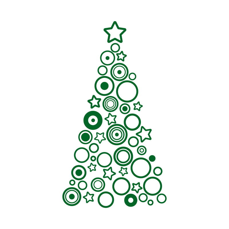 Vinyl Wall Art Decal - Circles and Stars Christmas Tree - 36" x 20" - Seasonal Holiday Decor Sticker - Indoor Outdoor Home Office Wall Door Window Bedroom Workplace Decals (36" x 20"; Green) 1