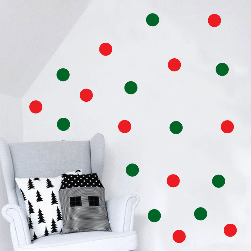 Set of 20 Vinyl Wall Art Decal - Red And Green Polka Dots - Each - Christmas Seasonal Decor Sticker - Indoor Outdoor Window Home Living Room Bedroom Apartment Office Door Deccals 4