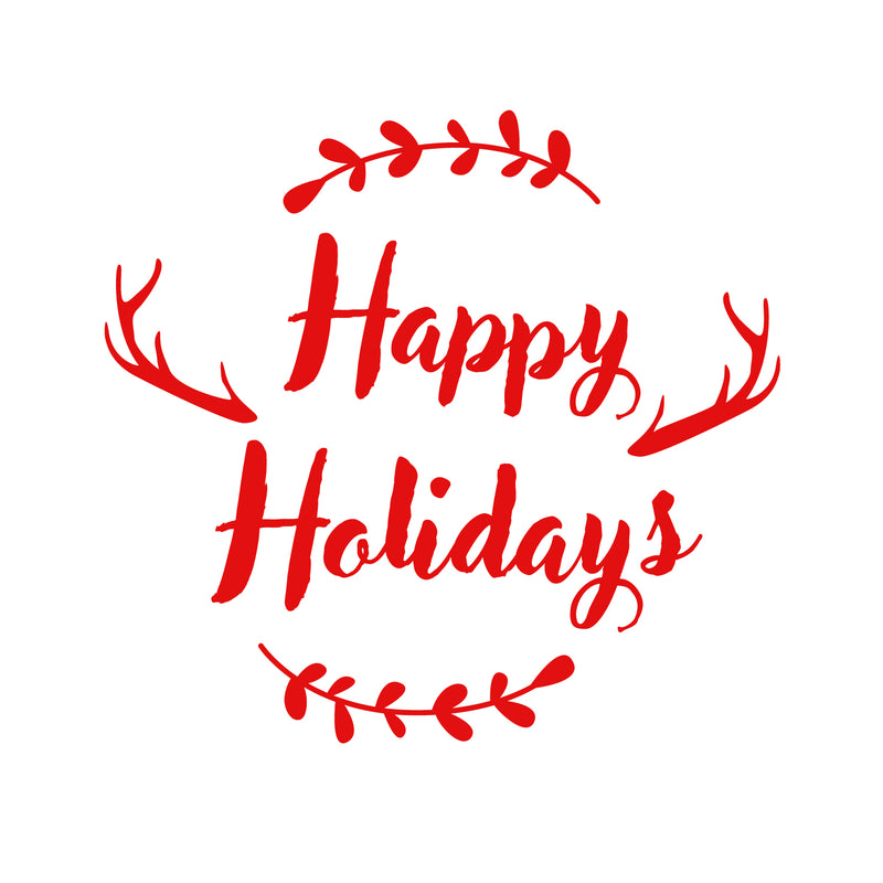Vinyl Wall Art Decal - Happy Holidays - 20" x 22" - Winter Christmas Seasonal Holiday Decoration Sticker - Indoor Outdoor Home Office Wall Door Window Bedroom Workplace Decals (20" x 22"; Red) 1