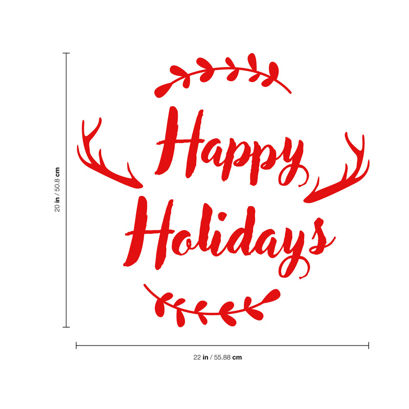 Vinyl Wall Art Decal - Happy Holidays - 20" x 22" - Winter Christmas Seasonal Holiday Decoration Sticker - Indoor Outdoor Home Office Wall Door Window Bedroom Workplace Decals (20" x 22"; Red) 4