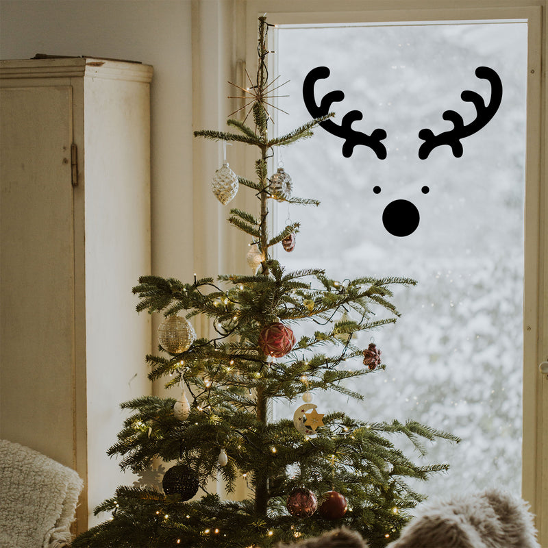 Vinyl Wall Art Decal - Reindeer Face - Christmas Seasonal Holiday Decoration Sticker - Indoor Outdoor Window Home Living Room Bedroom Apartment Office Door Decor 2