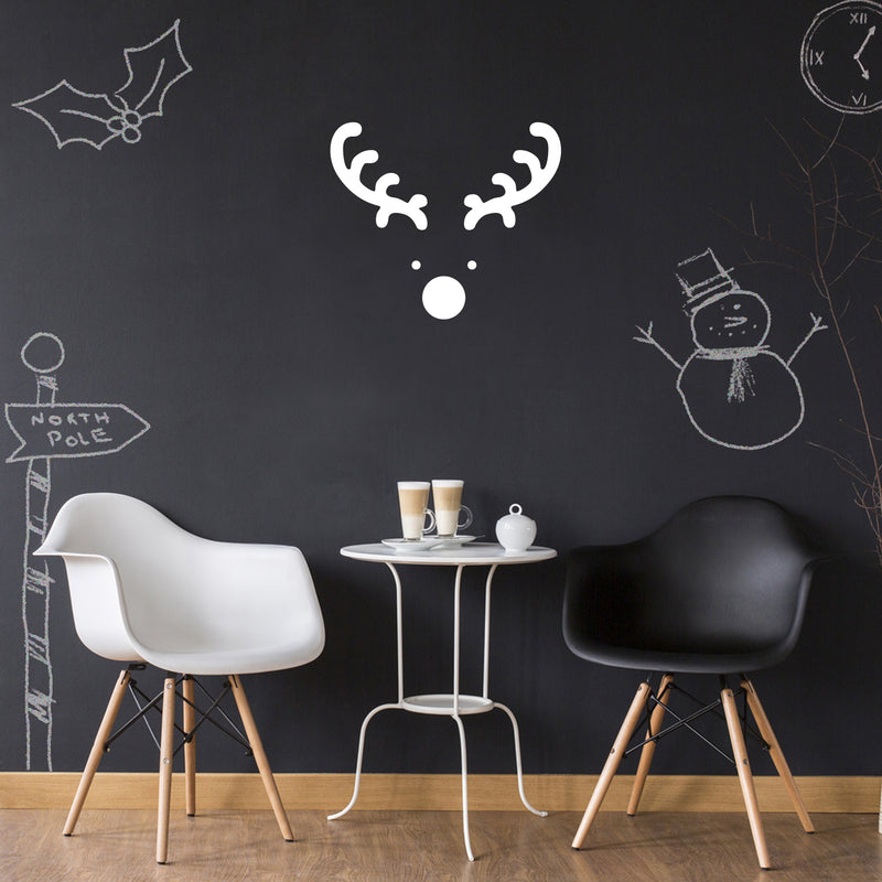 Vinyl Wall Art Decal - Reindeer Face - 20" x 23" - Christmas Seasonal Holiday Decoration Sticker - Indoor Outdoor Window Home Living Room Bedroom Apartment Office Door Decor (20" x 23"; White) 2