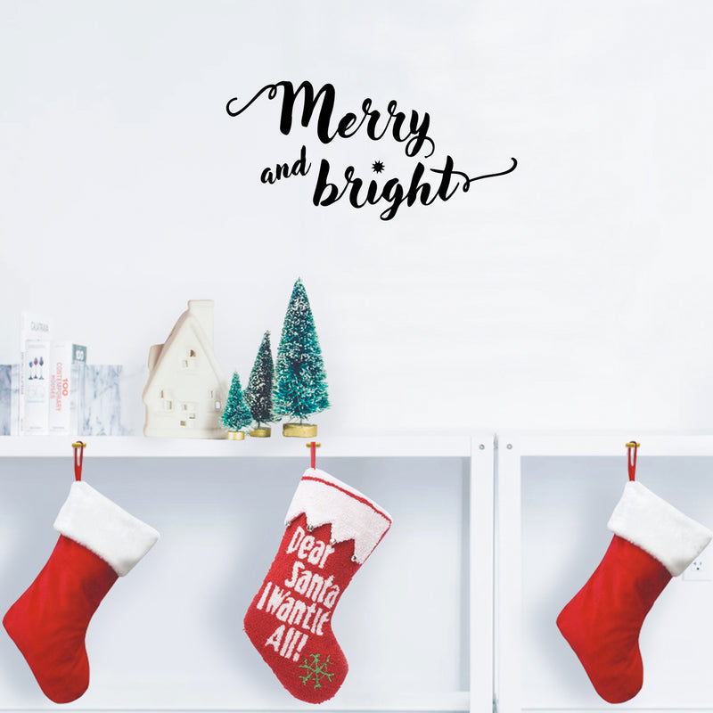 Vinyl Wall Art Decal - Merry and Bright - 11" x 22.5" - Christmas Seasonal Decoration Sticker - Indoor Outdoor Home Office Wall Door Window Bedroom Workplace Decor Decals (11" x 22.5"; Black) 2