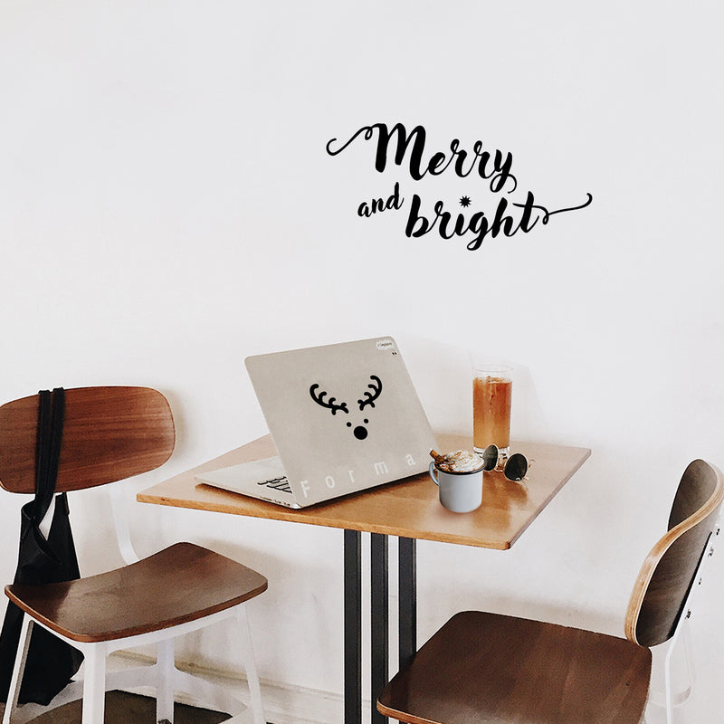 Vinyl Wall Art Decal - Merry and Bright - 11" x 22.5" - Christmas Seasonal Decoration Sticker - Indoor Outdoor Home Office Wall Door Window Bedroom Workplace Decor Decals (11" x 22.5"; Black) 3