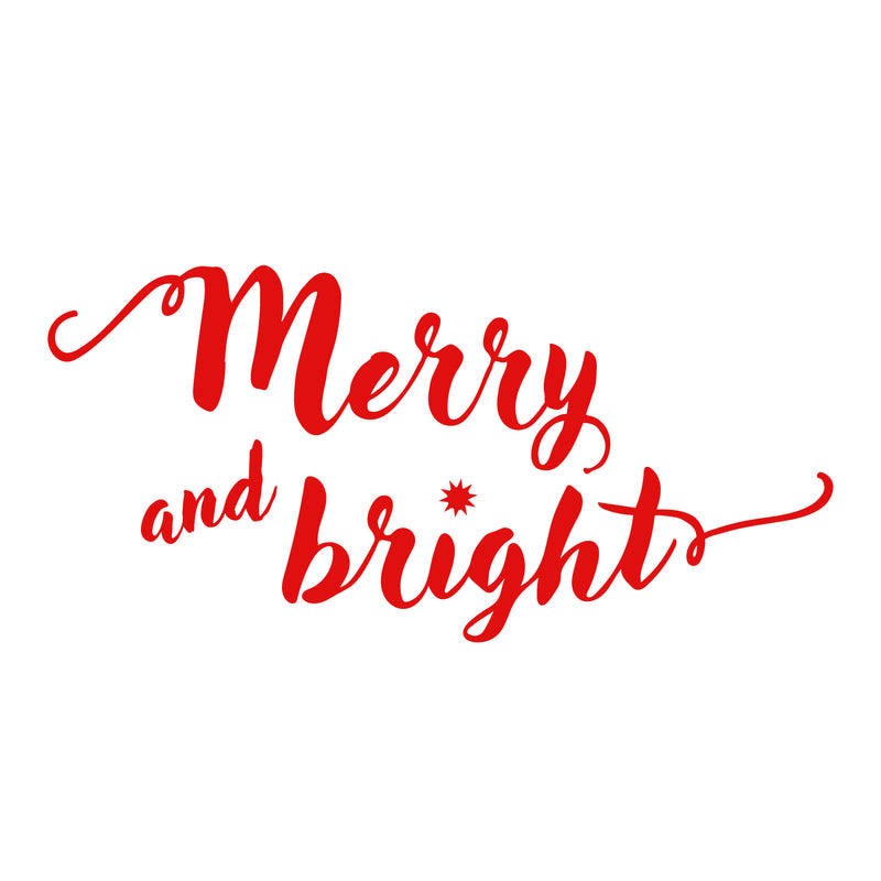 Vinyl Wall Art Decal - Merry and Bright - 11" x 22.5" - Christmas Seasonal Decoration Sticker - Indoor Outdoor Home Office Wall Door Window Bedroom Workplace Decor Decals (11" x 22.5"; Red) 1