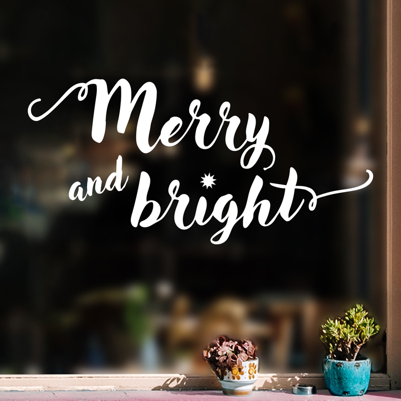 Vinyl Wall Art Decal - Merry and Bright - 11" x 22.5" - Christmas Seasonal Decoration Sticker - Indoor Outdoor Home Office Wall Door Window Bedroom Workplace Decor Decals (11" x 22.5"; White) 2