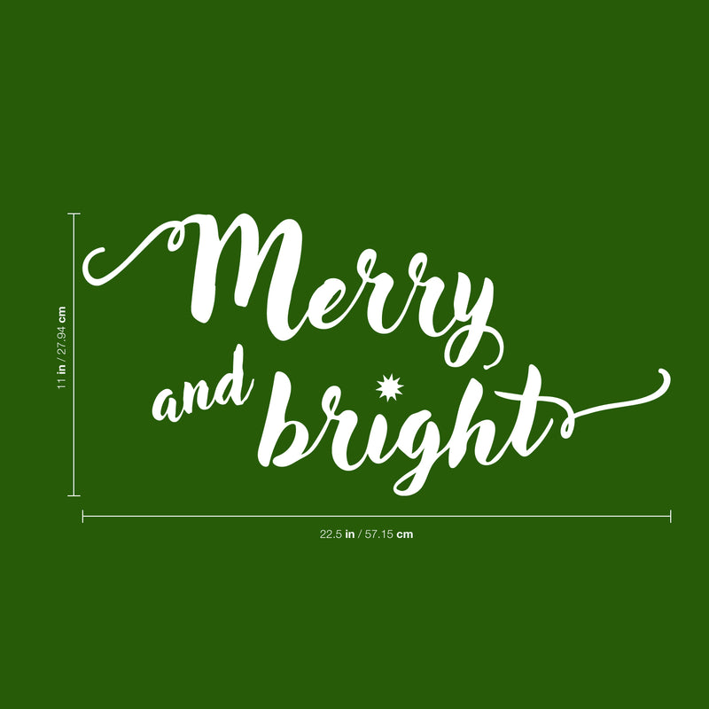 Vinyl Wall Art Decal - Merry and Bright - 11" x 22.5" - Christmas Seasonal Decoration Sticker - Indoor Outdoor Home Office Wall Door Window Bedroom Workplace Decor Decals (11" x 22.5"; White) 4