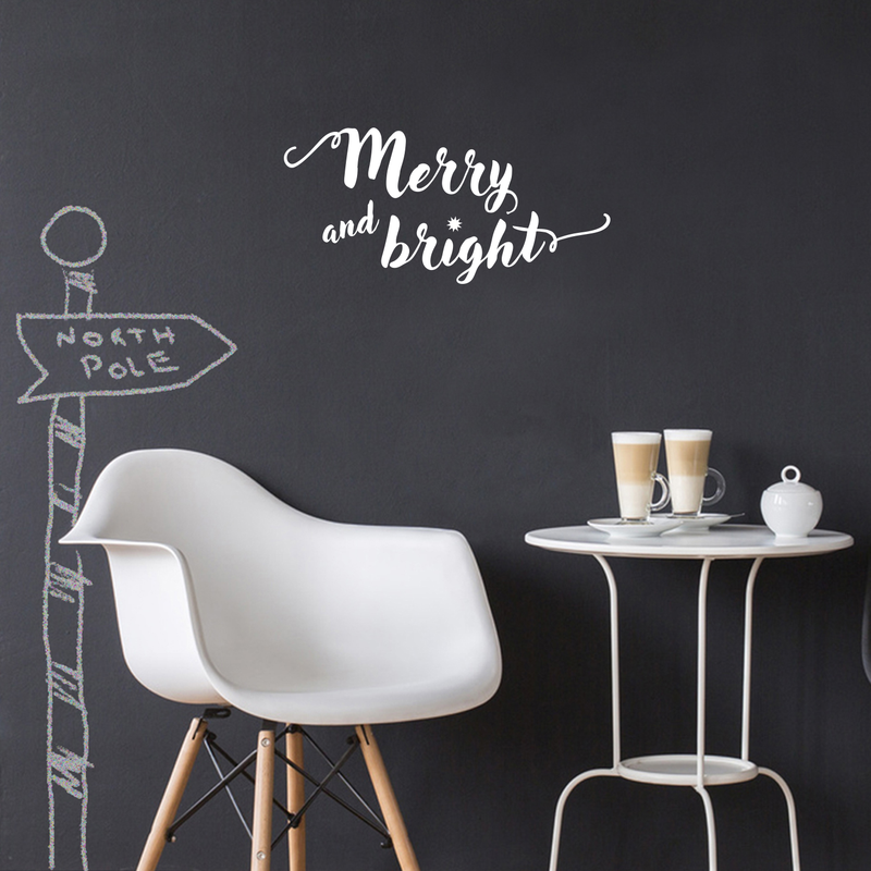 Vinyl Wall Art Decal - Merry and Bright - 11" x 22.5" - Christmas Seasonal Decoration Sticker - Indoor Outdoor Home Office Wall Door Window Bedroom Workplace Decor Decals (11" x 22.5"; White) 3