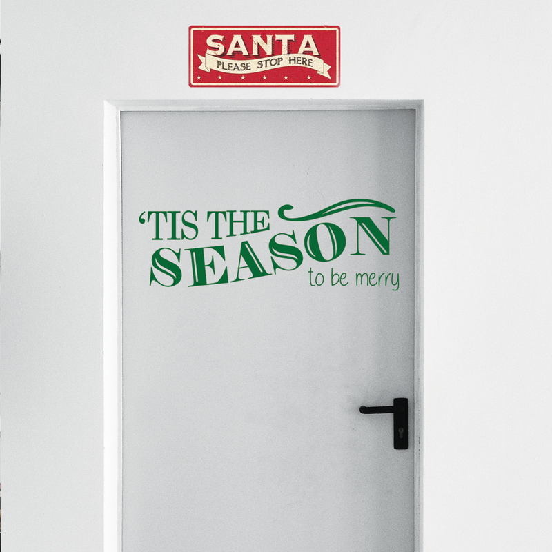 Vinyl Wall Art Decal - Tis The Season to Be Merry - 10" x 30" - Christmas Seasonal Holiday Sticker - Indoor Outdoor Home Living Room Bedroom Apartment Office Door Decor (10" x 30"; Green) 2