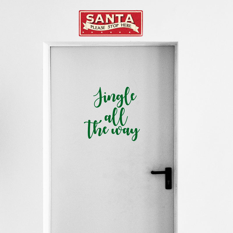Vinyl Wall Art Decal - Jingle All The Way - 22" x 22.5" - Christmas Seasonal Holiday Decoration Sticker - Indoor Outdoor Home Office Wall Door Window Bedroom Workplace Decals (22" x 22.5"; Green) 1