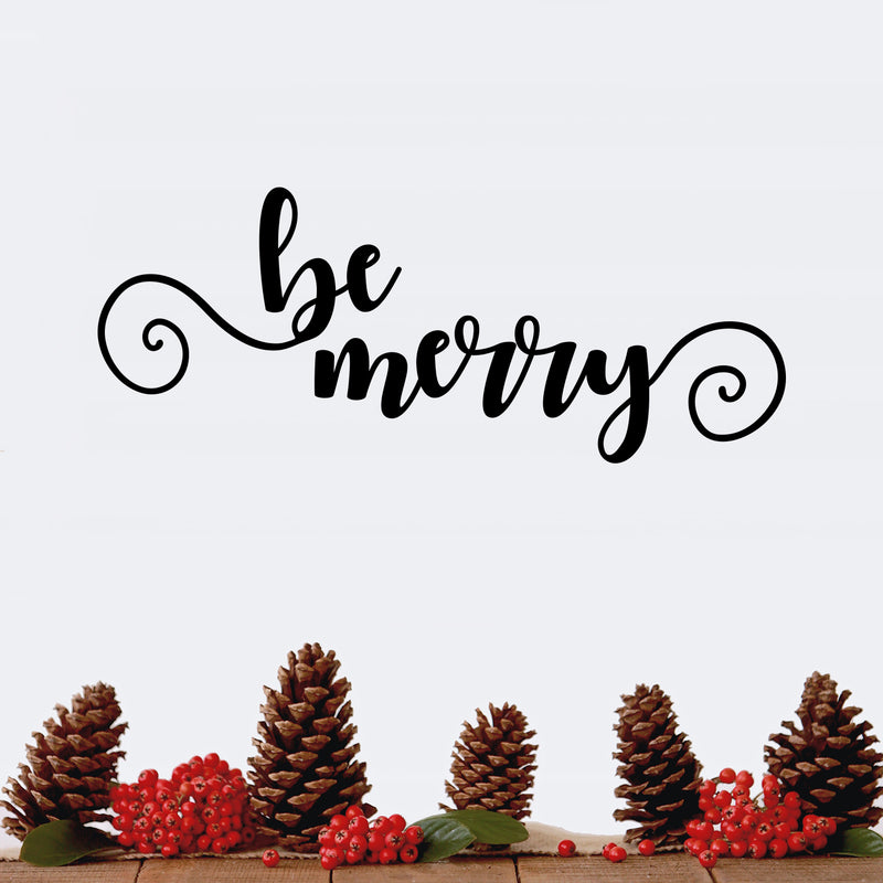 Vinyl Wall Art Decal - Be Merry - 9" x 22.5" - Cursive Christmas Seasonal Holiday Decoration Sticker - Indoor Outdoor Home Office Wall Window Door Decoration Adhesive Decals (9" x 22.5"; Red) 3