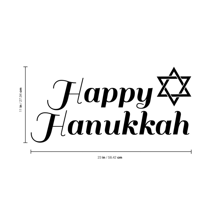 Vinyl Wall Art Decal - Happy Hanukkah with Star - 11" x 23" - Jewish Holiday Decor Sticker - Indoor Outdoor Home Office Wall Door Window Bedroom Workplace Decals (11" x 23"; Black) 4