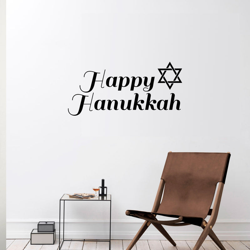 Vinyl Wall Art Decal - Happy Hanukkah with Star - Jewish Holiday Decor Sticker - Indoor Outdoor Home Office Wall Door Window Bedroom Workplace Decals (11" x 23"; Black) 4