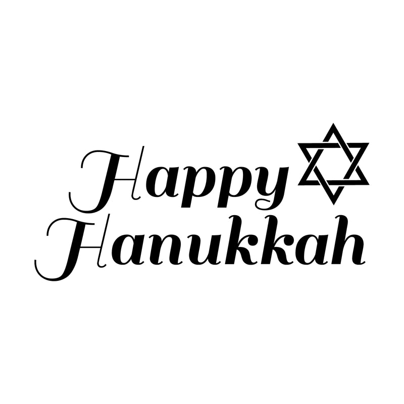 Vinyl Wall Art Decal - Happy Hanukkah with Star - Jewish Holiday Decor Sticker - Indoor Outdoor Home Office Wall Door Window Bedroom Workplace Decals (11" x 23"; Black) 1