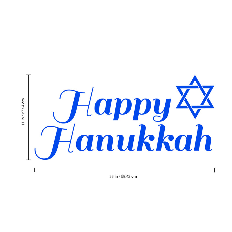 Vinyl Wall Art Decal - Happy Hanukkah with Star - 11" x 23" - Jewish Holiday Decor Sticker - Indoor Outdoor Home Office Wall Door Window Bedroom Workplace Decals (11" x 23"; Blue) 4