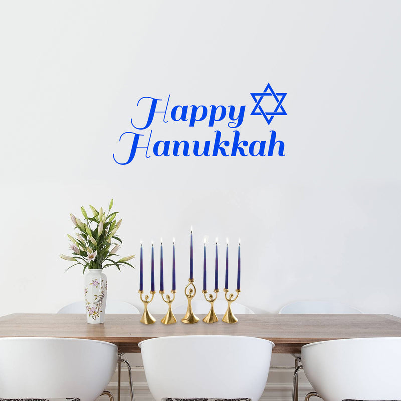 Vinyl Wall Art Decal - Happy Hanukkah with Star - 11" x 23" - Jewish Holiday Decor Sticker - Indoor Outdoor Home Office Wall Door Window Bedroom Workplace Decals (11" x 23"; Blue) 2