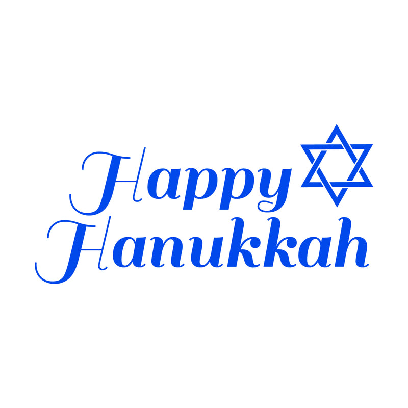 Vinyl Wall Art Decal - Happy Hanukkah with Star - 11" x 23" - Jewish Holiday Decor Sticker - Indoor Outdoor Home Office Wall Door Window Bedroom Workplace Decals (11" x 23"; Blue) 1