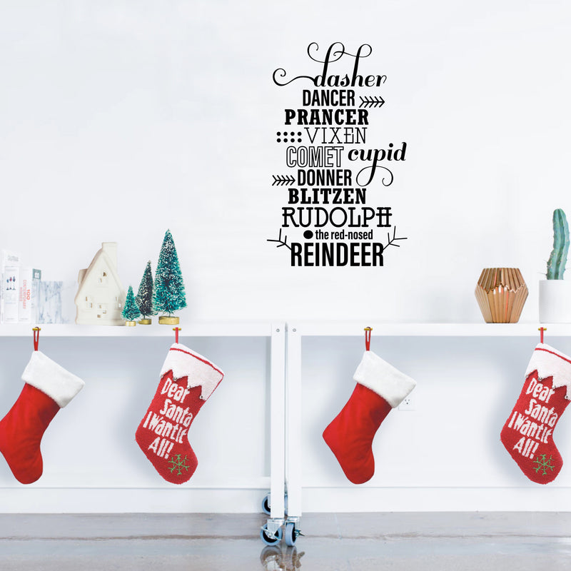 Vinyl Wall Art Decal - Santa’s Reindeer Names - 35" x 22" - Holiday Christmas Seasonal Sticker - Indoor Home Apartment Office Wall Door Window Bedroom Workplace Decor Decals (35" x 22"; Black) 2