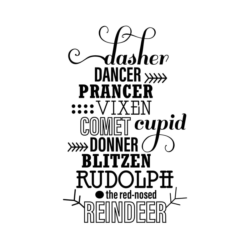 Vinyl Wall Art Decal - Santa’s Reindeer Names - 35" x 22" - Holiday Christmas Seasonal Sticker - Indoor Home Apartment Office Wall Door Window Bedroom Workplace Decor Decals (35" x 22"; Black) 3