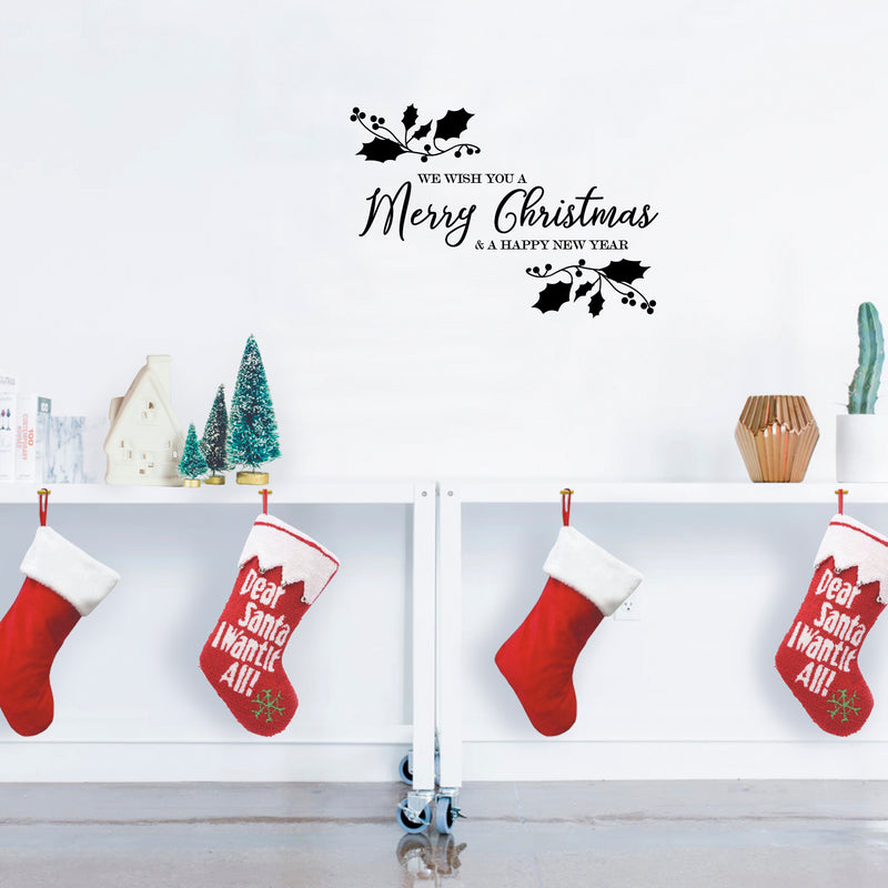 Vinyl Wall Art Decal - We Wish You A Merry Christmas - 22.5" x 32" - Christmas Holiday Seasonal Sticker - Indoor Home Apartment Wall Door Window Bedroom Workplace Decor Decals 2