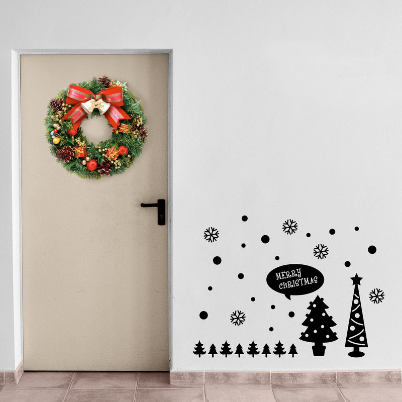 Vinyl Wall Art Decal - Merry Christmas Trees and Snowflakes - 23" x 31" - Holiday Seasonal Sticker - Indoor Home Apartment Office Wall Door Window Bedroom Workplace Decor Decals (23" x 31"; Black) 3