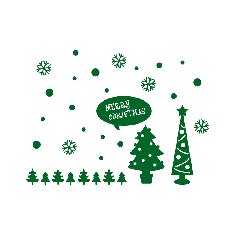 Vinyl Wall Art Decal - Merry Christmas Trees and Snowflakes - 23" x 31" - Holiday Seasonal Sticker - Indoor Home Apartment Office Wall Door Window Bedroom Workplace Decor Decals (23" x 31"; Green) 3