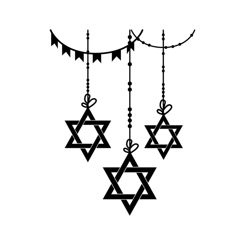 Vinyl Wall Art Decal - 3 Hanging Stars of David - Jewish Holiday Decor Sticker - Indoor Outdoor Home Office Wall Door Window Bedroom Living Room Workplace Decals (28" x 22"; Black) 1