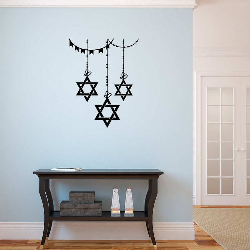 Vinyl Wall Art Decal - 3 Hanging Stars of David - 23" x 38" - Jewish Holiday Decor Sticker - Indoor Outdoor Home Office Wall Door Window Bedroom Living Room Workplace Decals (28" x 22"; Black) 2