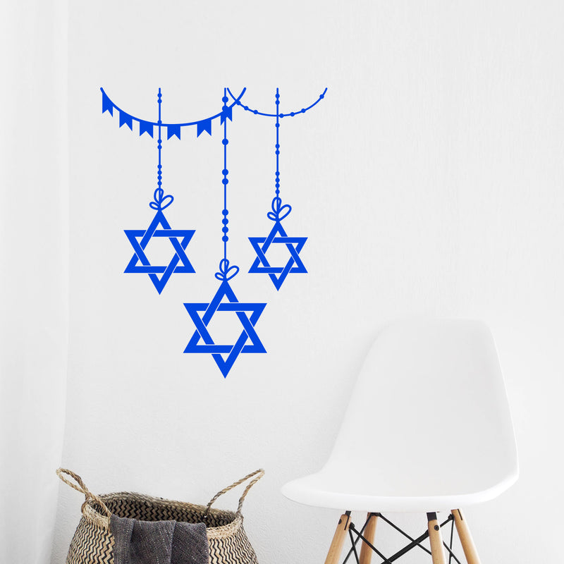 Vinyl Wall Art Decal - 3 Hanging Stars of David - Jewish Holiday Decor Sticker - Indoor Outdoor Home Office Wall Door Window Bedroom Living Room Workplace Decals (28" x 22"; Black) 3