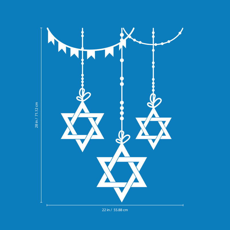 Vinyl Wall Art Decal - 3 Hanging Stars of David - 23" x 38" - Jewish Holiday Decor Sticker - Indoor Outdoor Home Office Wall Door Window Bedroom Living Room Workplace Decals (28" x 22"; White) 4