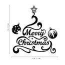 Vinyl Wall Art Decal - Merry Christmas Tree and Ornaments - 24" x 22.5" - Holiday Seasonal Sticker - Indoor Home Apartment Office Wall Door Window Bedroom Workplace Decor Decals (24" x 22.5"; Black) 1