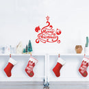 Vinyl Wall Art Decal - Merry Christmas Tree and Ornaments - 24" x 22.5" - Holiday Seasonal Sticker - Indoor Home Apartment Office Wall Door Window Bedroom Workplace Decor Decals (24" x 22.5"; Red) 2