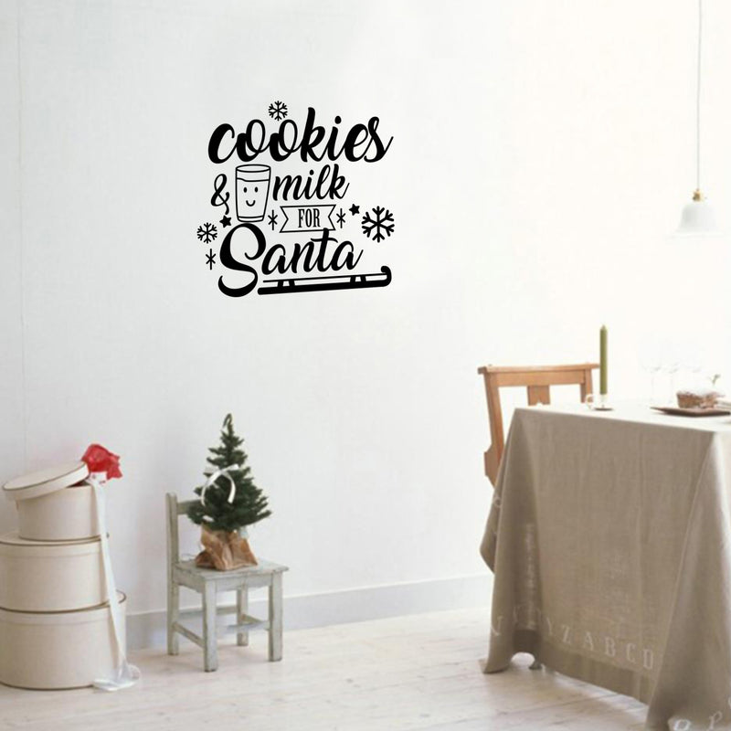 Vinyl Wall Art Decal - Cookies and Milk for Santa - 21" x 23" - Christmas Holiday Seasonal Sticker - Indoor Home Apartment Office Wall Door Window Bedroom Workplace Decor Decals (21" x 23"; Black) 2